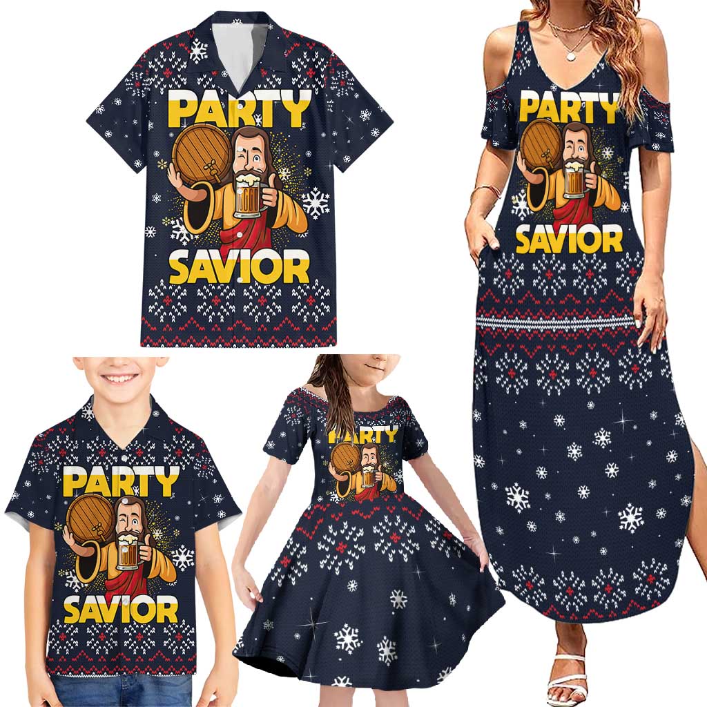 Jesus Party Savior Christmas Family Matching Summer Maxi Dress and Hawaiian Shirt Funny Xmas Holiday Patterns - Wonder Print Shop