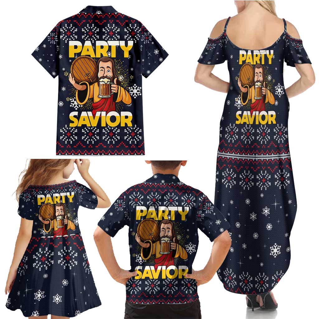 Jesus Party Savior Christmas Family Matching Summer Maxi Dress and Hawaiian Shirt Funny Xmas Holiday Patterns - Wonder Print Shop