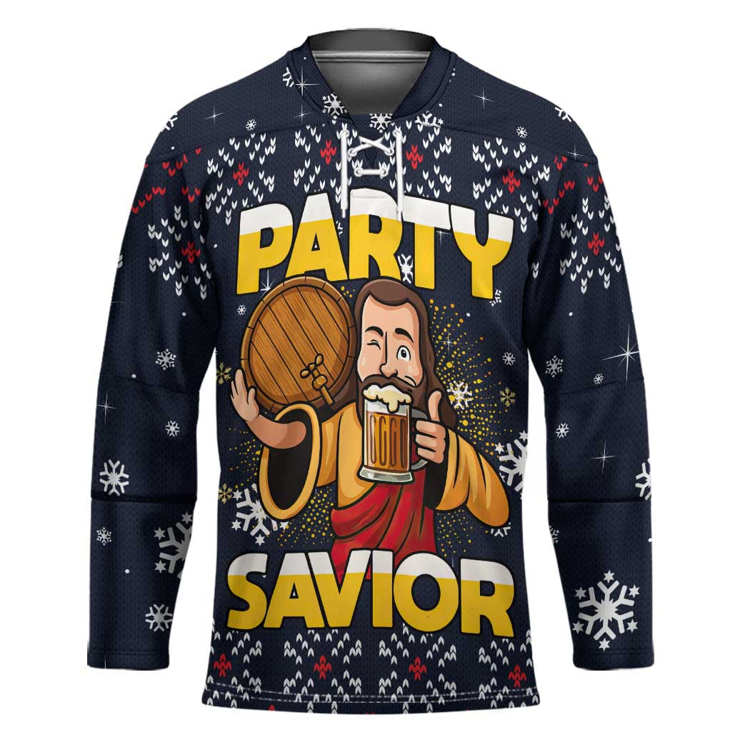 Jesus Party Savior Christmas Hockey Jersey Funny Xmas Holiday Patterns - Wonder Print Shop