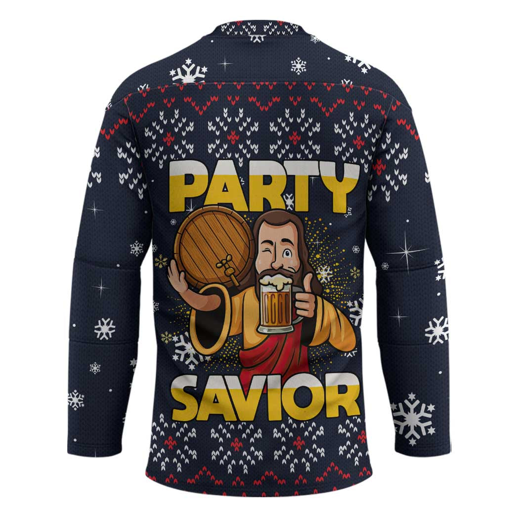 Jesus Party Savior Christmas Hockey Jersey Funny Xmas Holiday Patterns - Wonder Print Shop