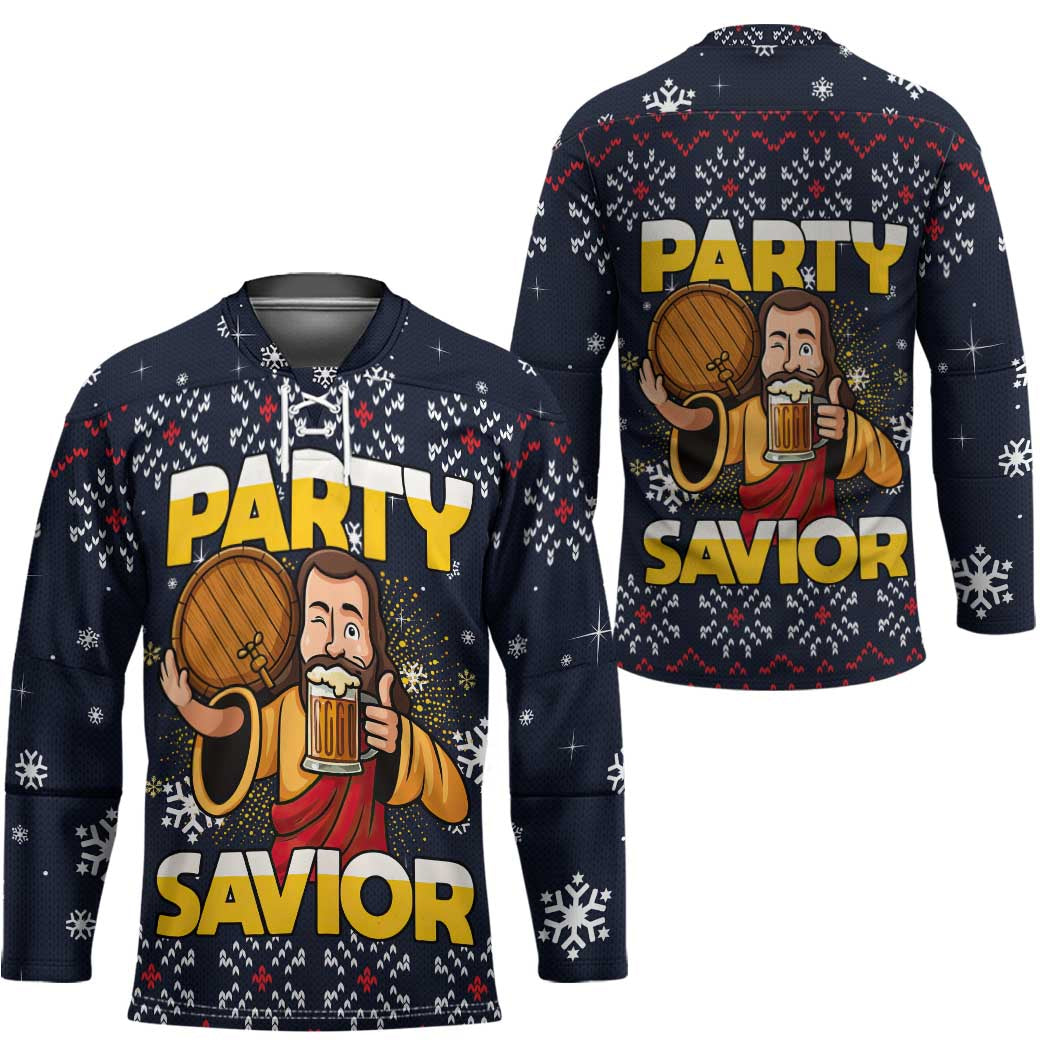 Jesus Party Savior Christmas Hockey Jersey Funny Xmas Holiday Patterns - Wonder Print Shop