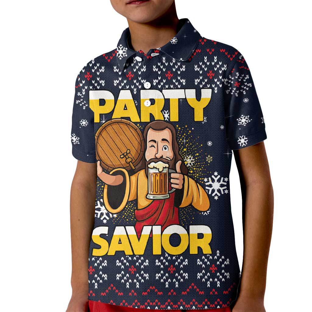 Jesus Party Savior Christmas Kid Polo Shirt Funny Xmas Holiday Patterns - Wonder Print Shop