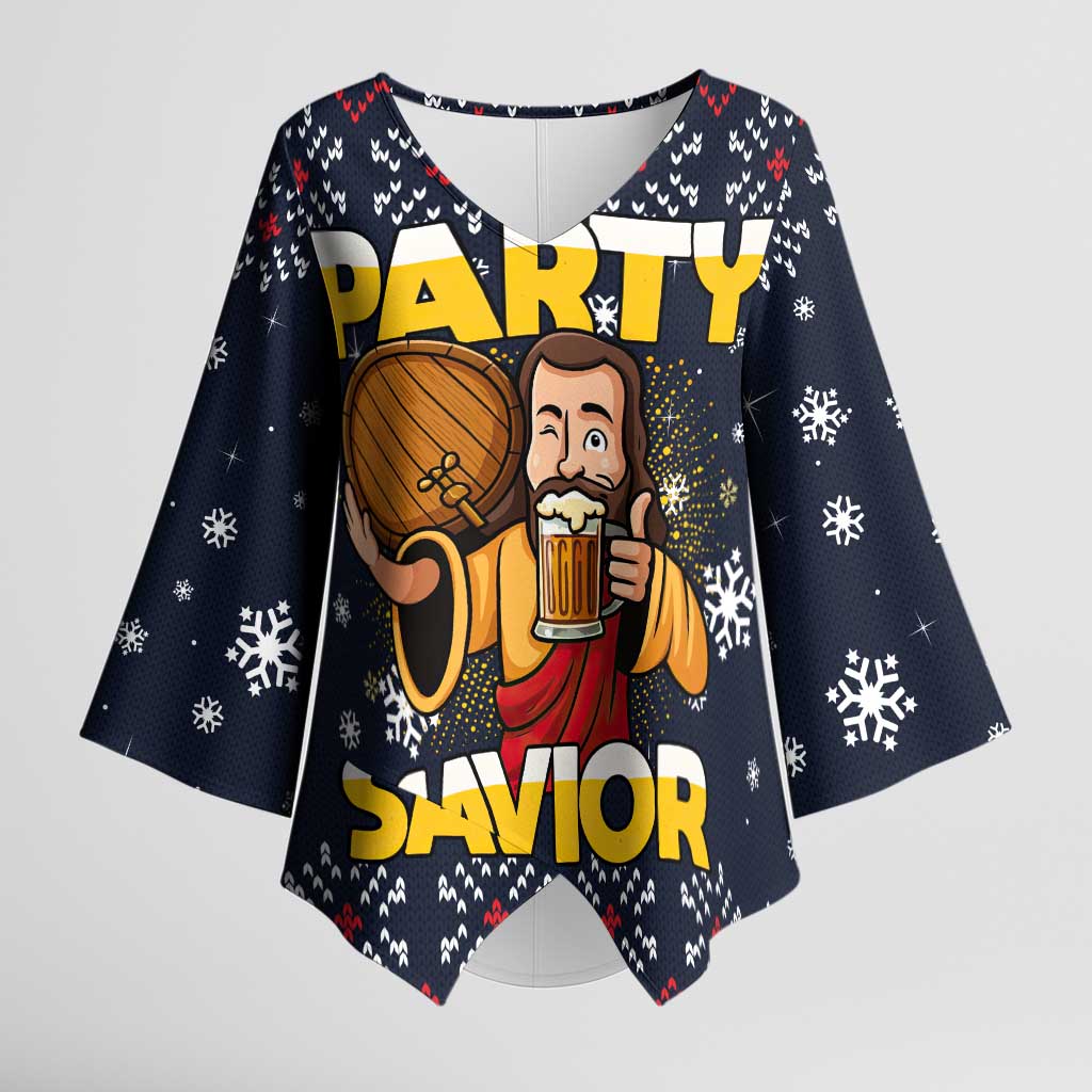 Jesus Party Savior Christmas Kimono Sleeve Blouse Funny Xmas Holiday Patterns - Wonder Print Shop