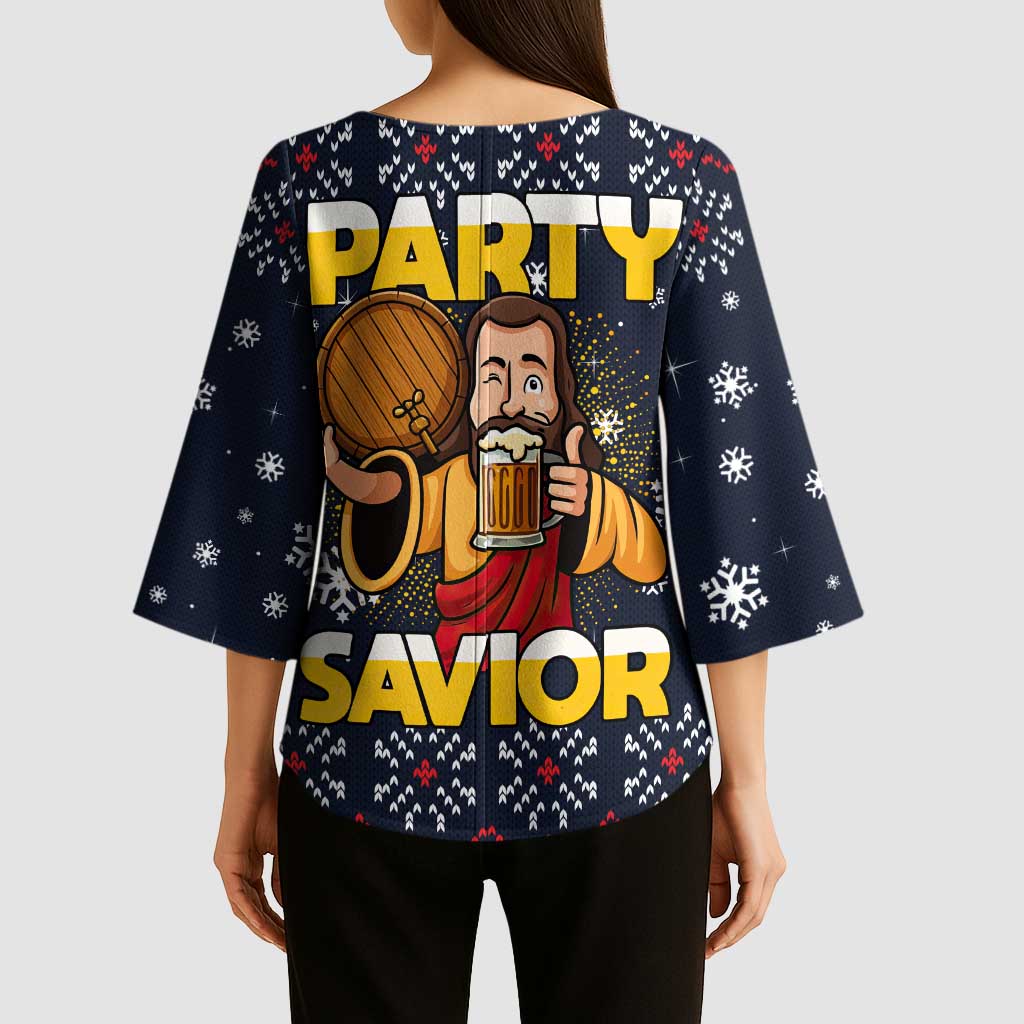 Jesus Party Savior Christmas Kimono Sleeve Blouse Funny Xmas Holiday Patterns - Wonder Print Shop