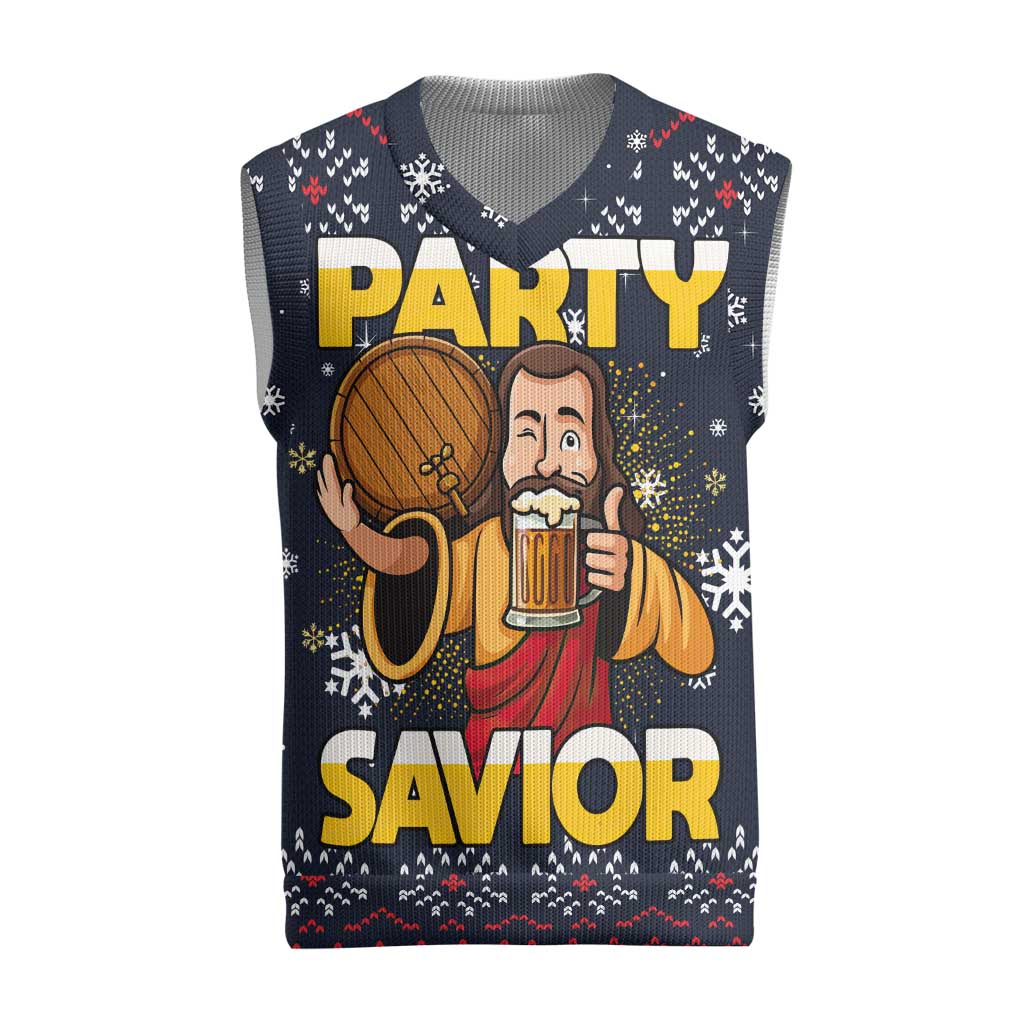 Jesus Party Savior Christmas Knitted V-Neck Vest Funny Xmas Holiday Patterns - Wonder Print Shop