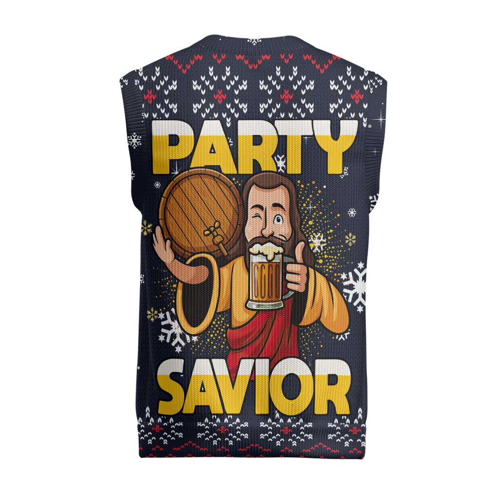 Jesus Party Savior Christmas Knitted V-Neck Vest Funny Xmas Holiday Patterns - Wonder Print Shop