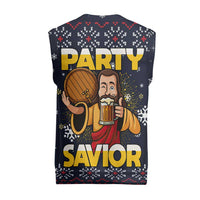 Jesus Party Savior Christmas Knitted V-Neck Vest Funny Xmas Holiday Patterns - Wonder Print Shop