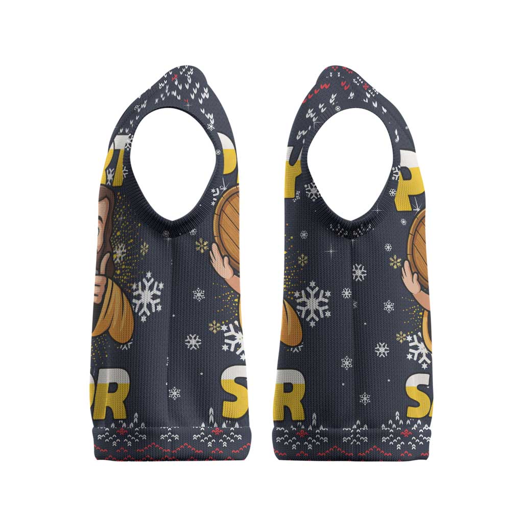 Jesus Party Savior Christmas Knitted V-Neck Vest Funny Xmas Holiday Patterns - Wonder Print Shop