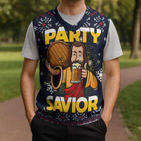 Jesus Party Savior Christmas Knitted V-Neck Vest Funny Xmas Holiday Patterns - Wonder Print Shop