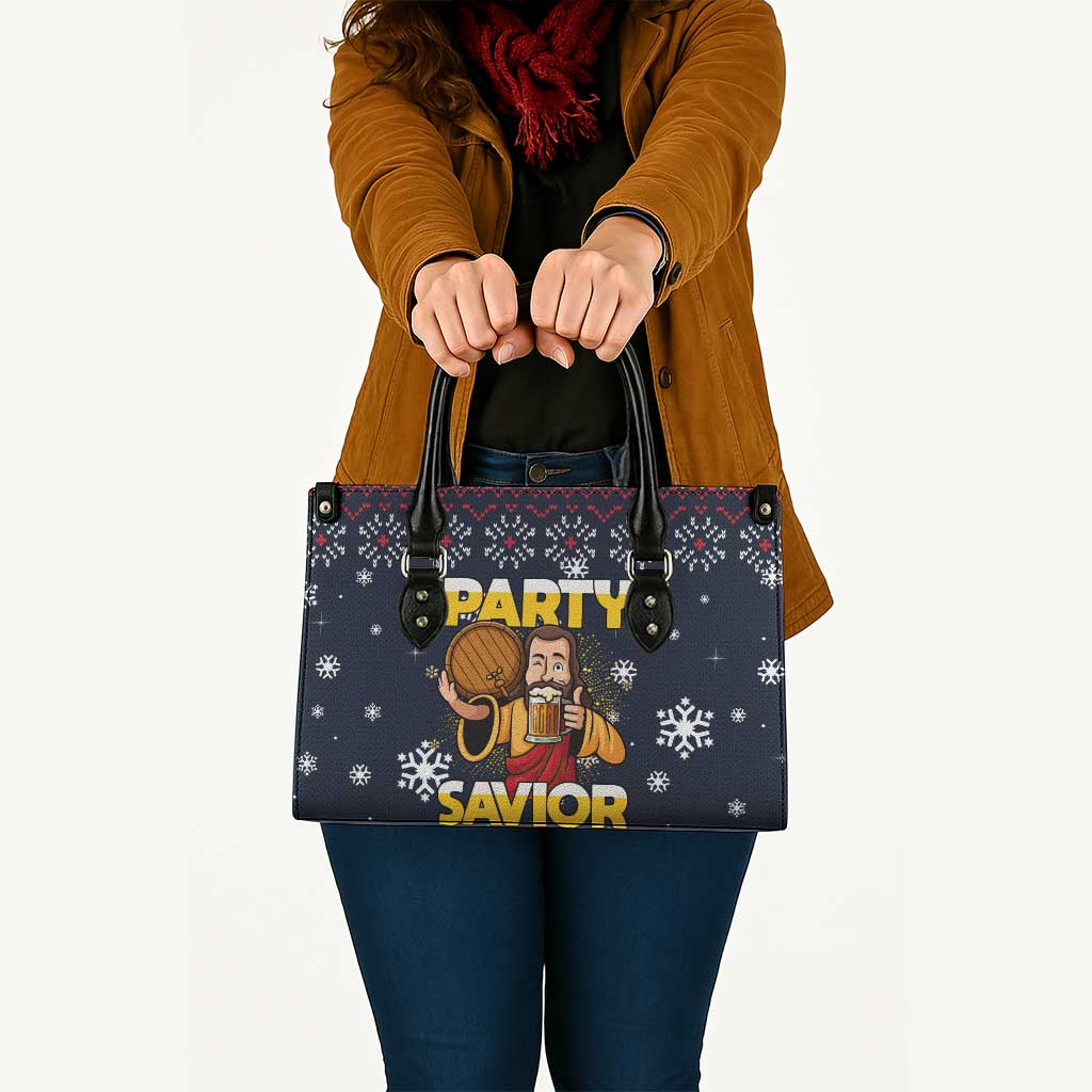 Jesus Party Savior Christmas Leather Bag Funny Xmas Holiday Patterns - Wonder Print Shop