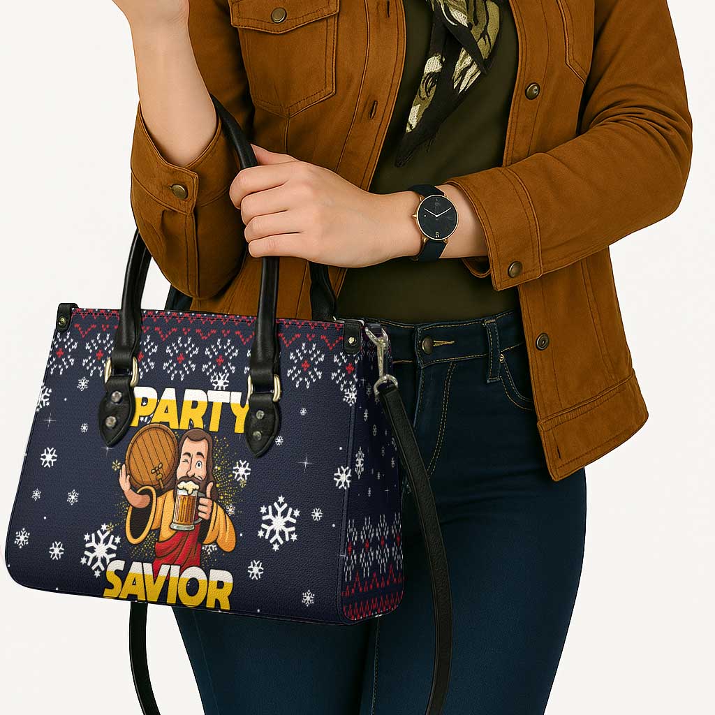 Jesus Party Savior Christmas Leather Bag Funny Xmas Holiday Patterns - Wonder Print Shop