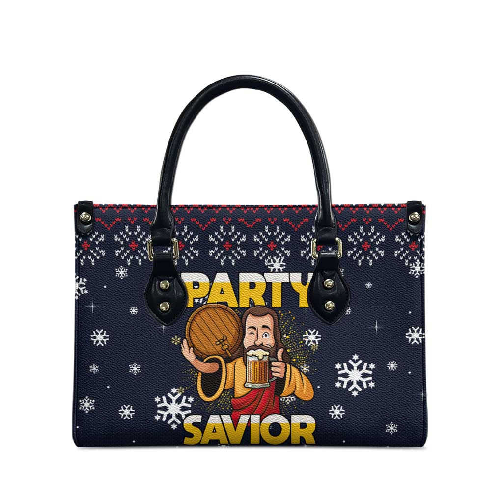 Jesus Party Savior Christmas Leather Bag Funny Xmas Holiday Patterns - Wonder Print Shop