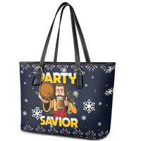 Jesus Party Savior Christmas Leather Tote Bag Funny Xmas Holiday Patterns - Wonder Print Shop