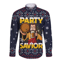 Jesus Party Savior Christmas Long Sleeve Button Shirt Funny Xmas Holiday Patterns - Wonder Print Shop