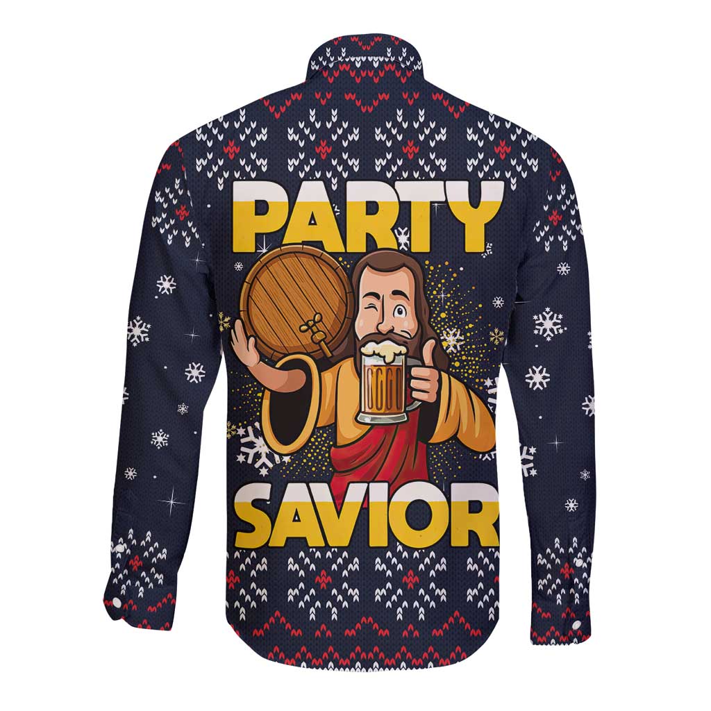 Jesus Party Savior Christmas Long Sleeve Button Shirt Funny Xmas Holiday Patterns - Wonder Print Shop