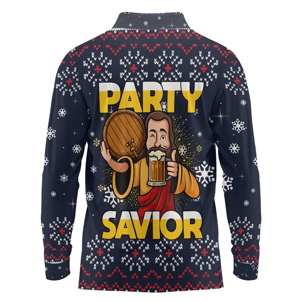 Jesus Party Savior Christmas Long Sleeve Polo Shirt Funny Xmas Holiday Patterns - Wonder Print Shop