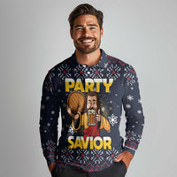 Jesus Party Savior Christmas Long Sleeve Polo Shirt Funny Xmas Holiday Patterns - Wonder Print Shop