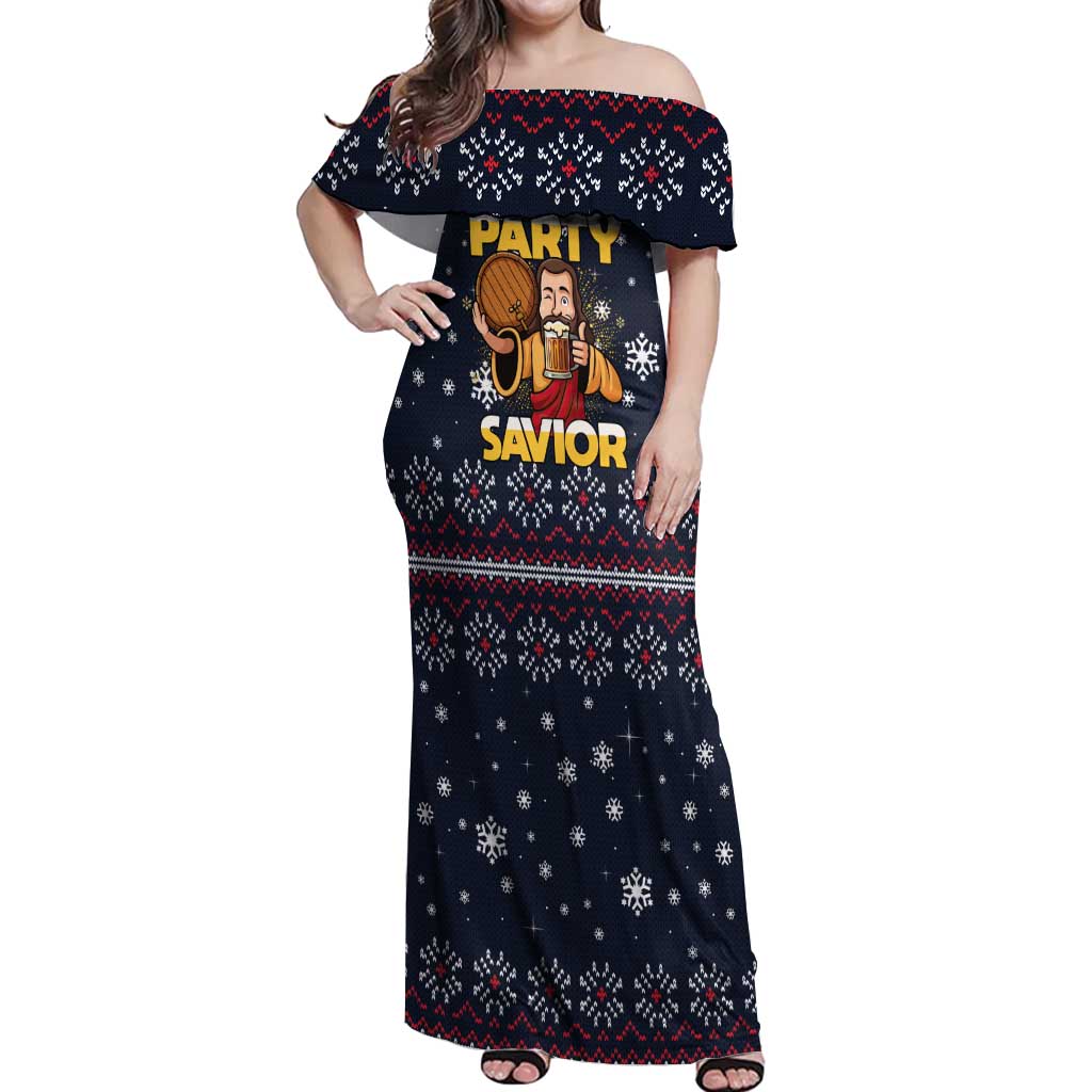 Jesus Party Savior Christmas Off Shoulder Maxi Dress Funny Xmas Holiday Patterns - Wonder Print Shop