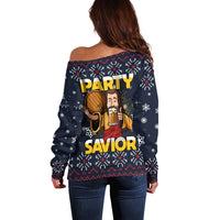 Jesus Party Savior Christmas Off Shoulder Sweater Funny Xmas Holiday Patterns - Wonder Print Shop