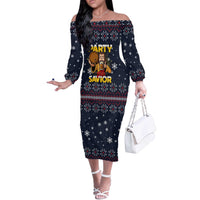Jesus Party Savior Christmas Off The Shoulder Long Sleeve Dress Funny Xmas Holiday Patterns - Wonder Print Shop