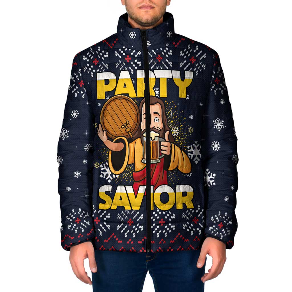 Jesus Party Savior Christmas Padded Jacket Funny Xmas Holiday Patterns - Wonder Print Shop