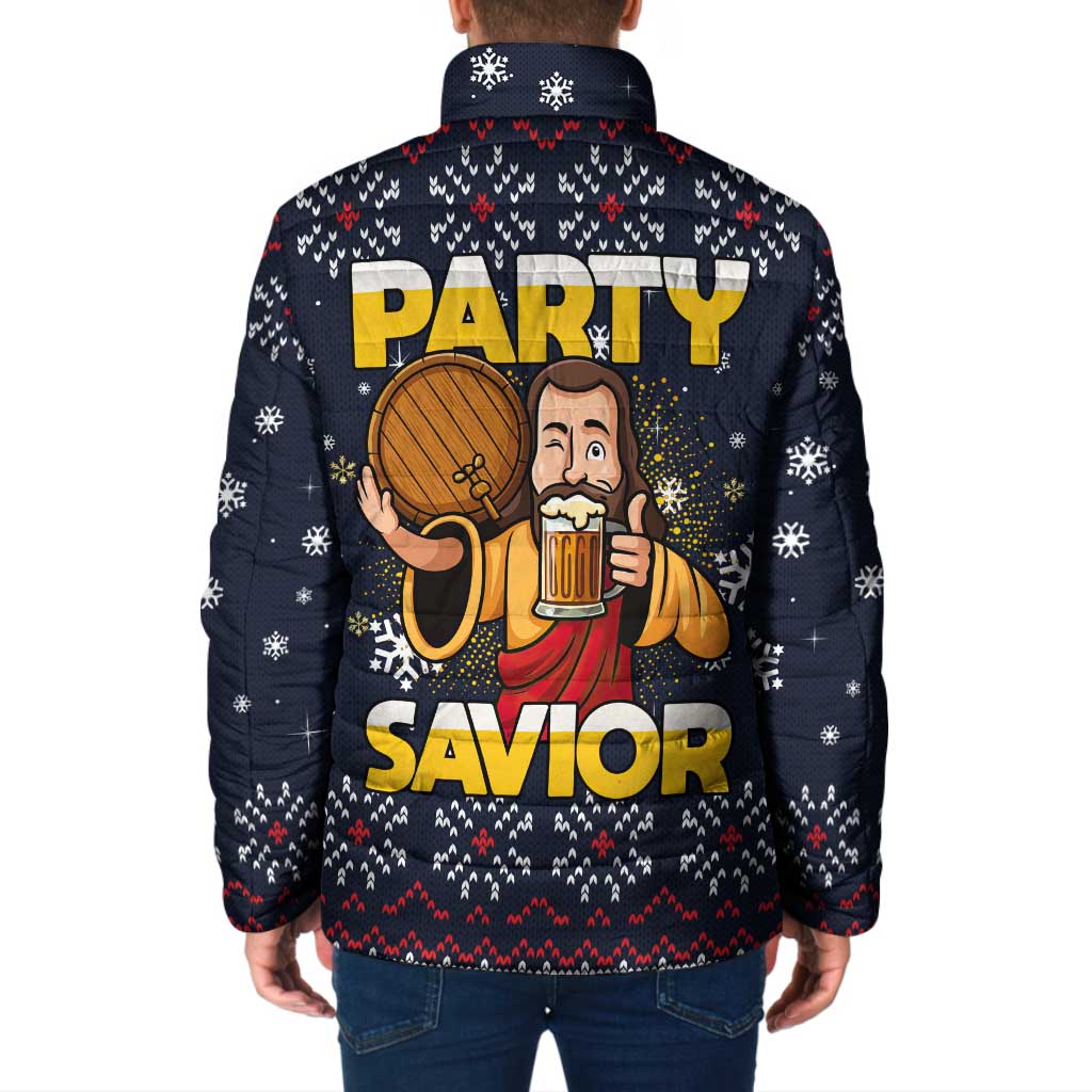 Jesus Party Savior Christmas Padded Jacket Funny Xmas Holiday Patterns - Wonder Print Shop