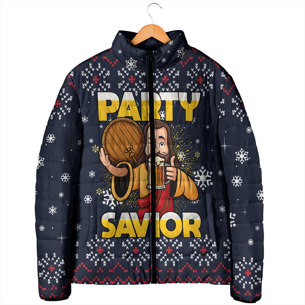 Jesus Party Savior Christmas Padded Jacket Funny Xmas Holiday Patterns - Wonder Print Shop