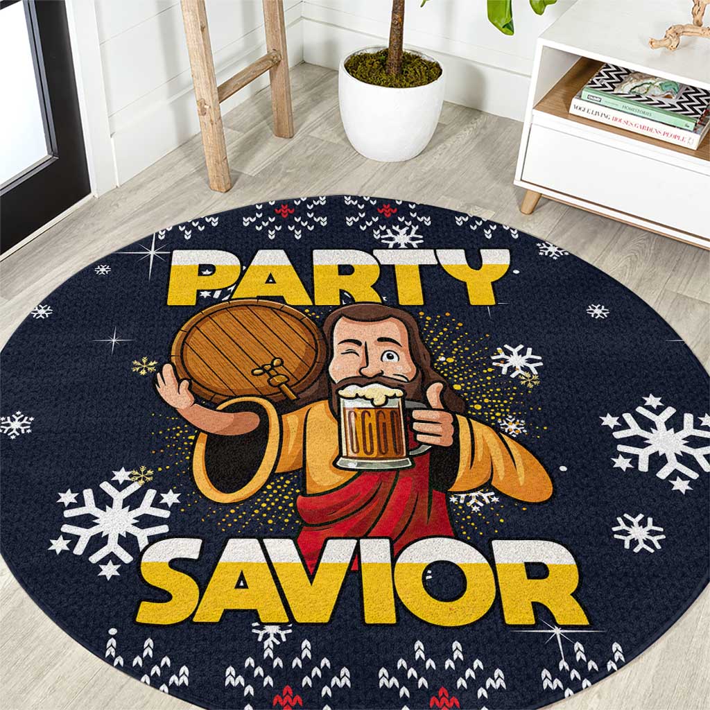 Jesus Party Savior Christmas Round Carpet Funny Xmas Holiday Patterns - Wonder Print Shop