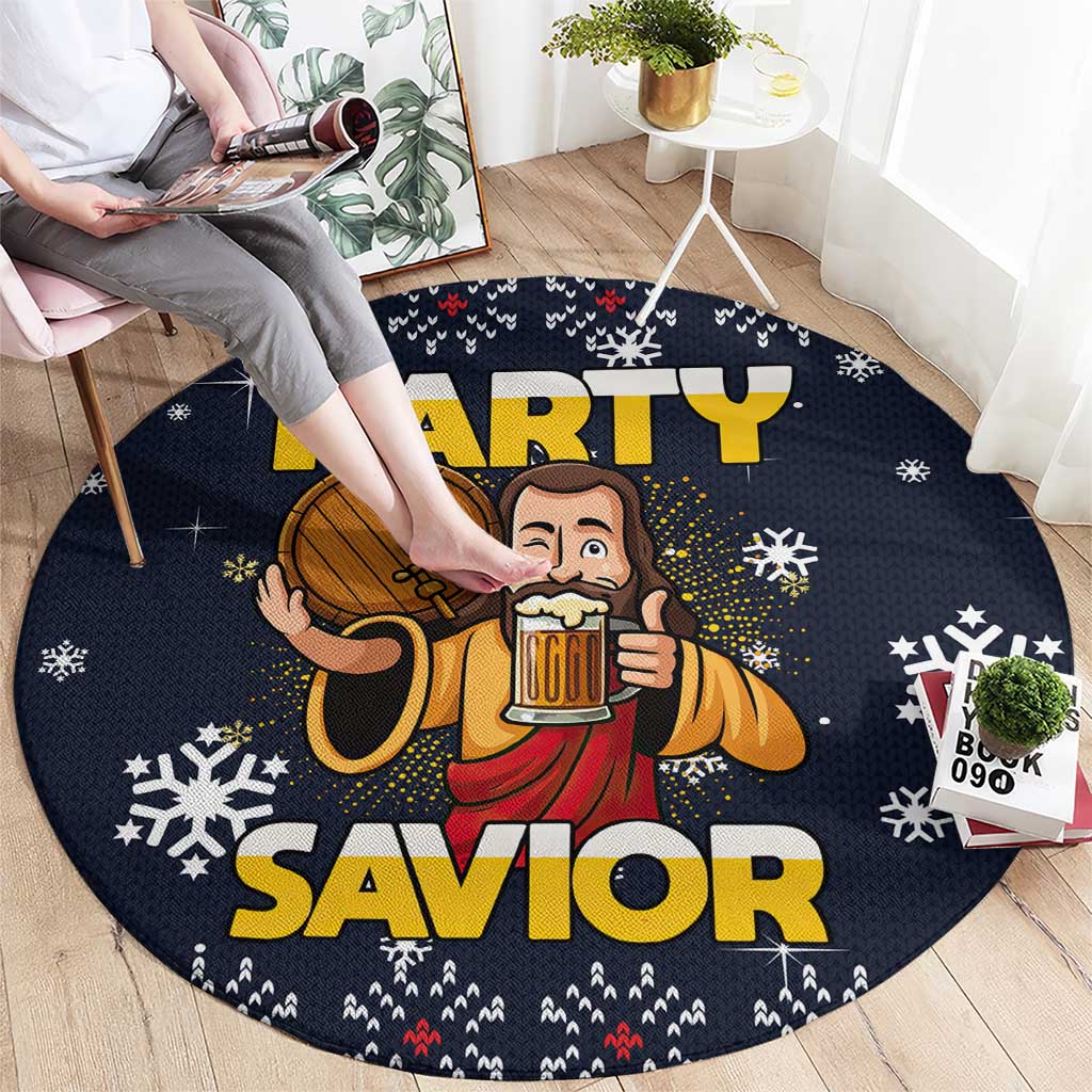 Jesus Party Savior Christmas Round Carpet Funny Xmas Holiday Patterns - Wonder Print Shop