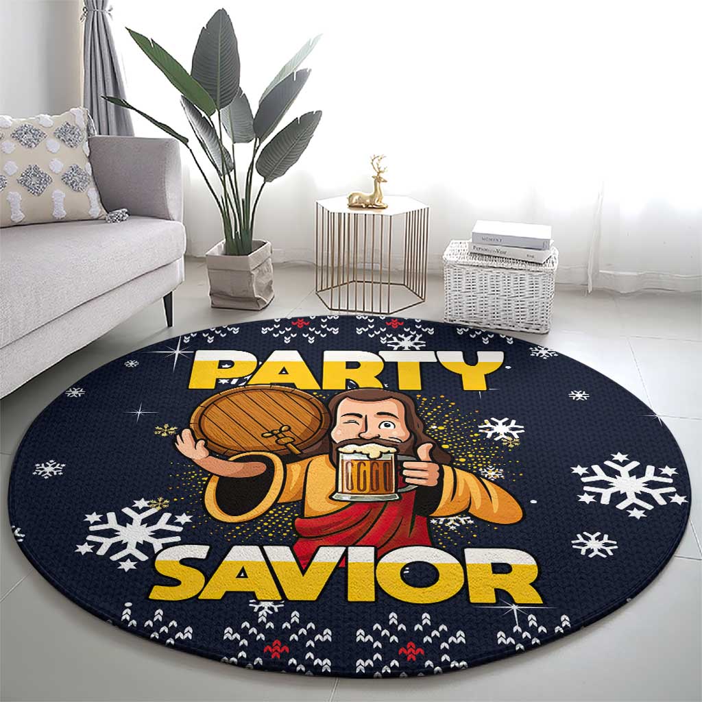 Jesus Party Savior Christmas Round Carpet Funny Xmas Holiday Patterns - Wonder Print Shop