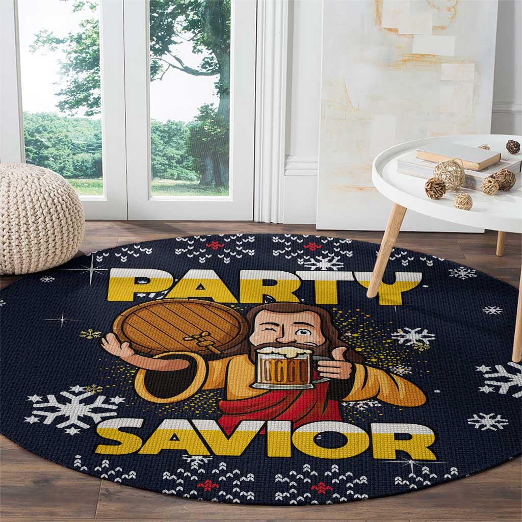 Jesus Party Savior Christmas Round Carpet Funny Xmas Holiday Patterns - Wonder Print Shop