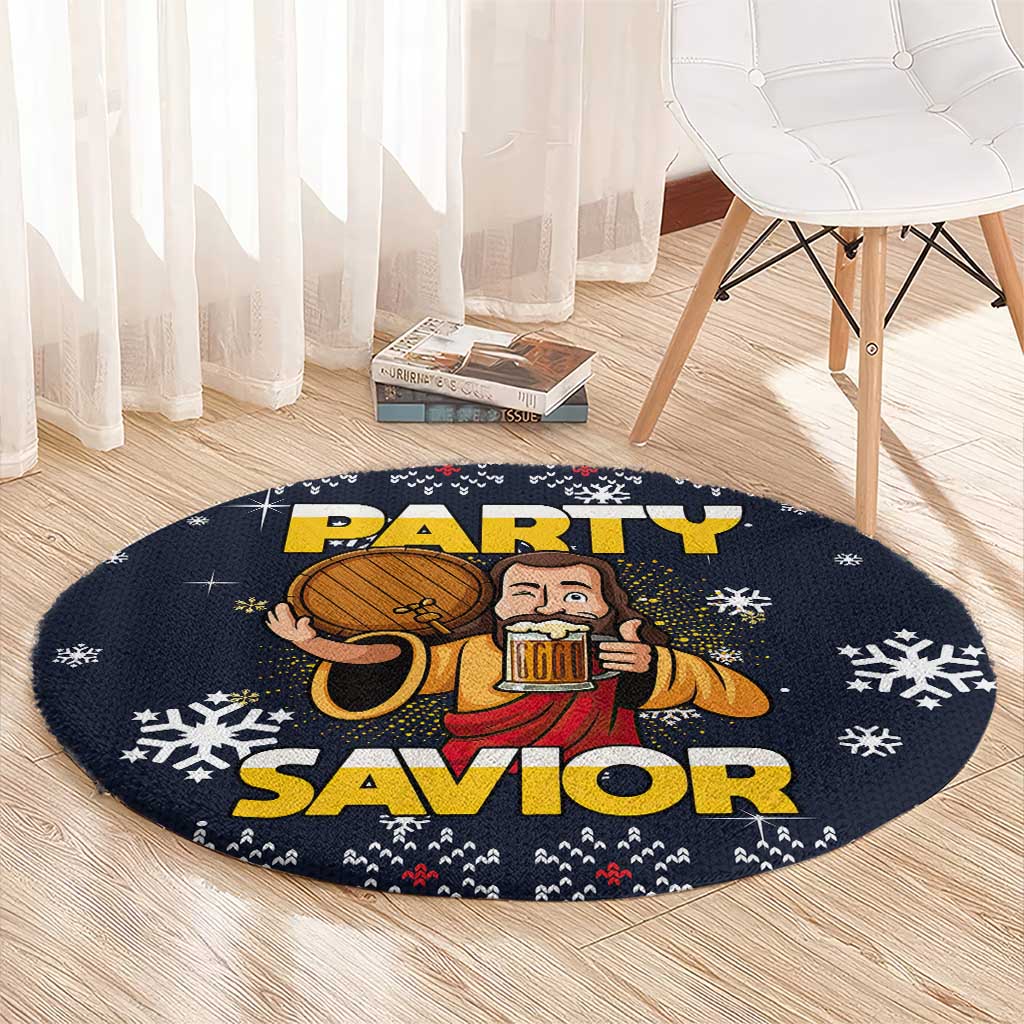 Jesus Party Savior Christmas Round Carpet Funny Xmas Holiday Patterns - Wonder Print Shop