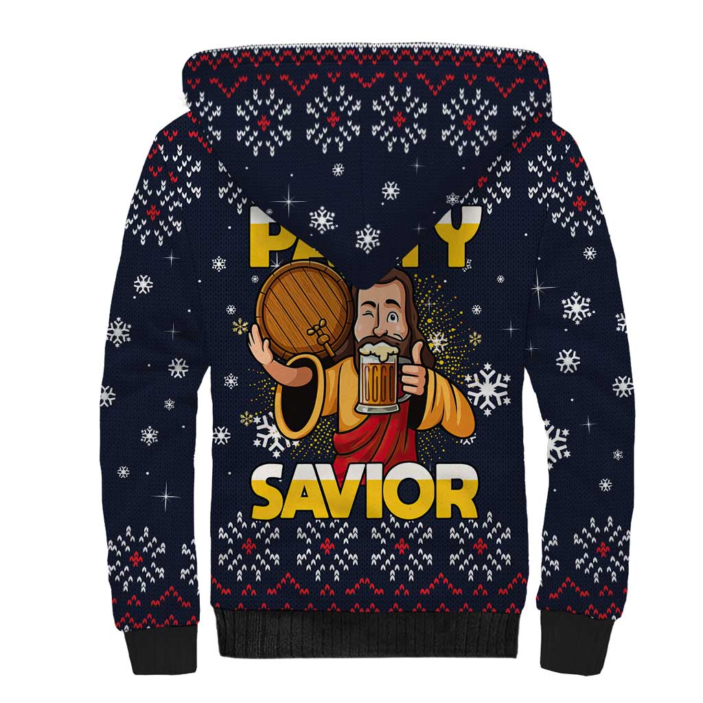Jesus Party Savior Christmas Sherpa Hoodie Funny Xmas Holiday Patterns - Wonder Print Shop