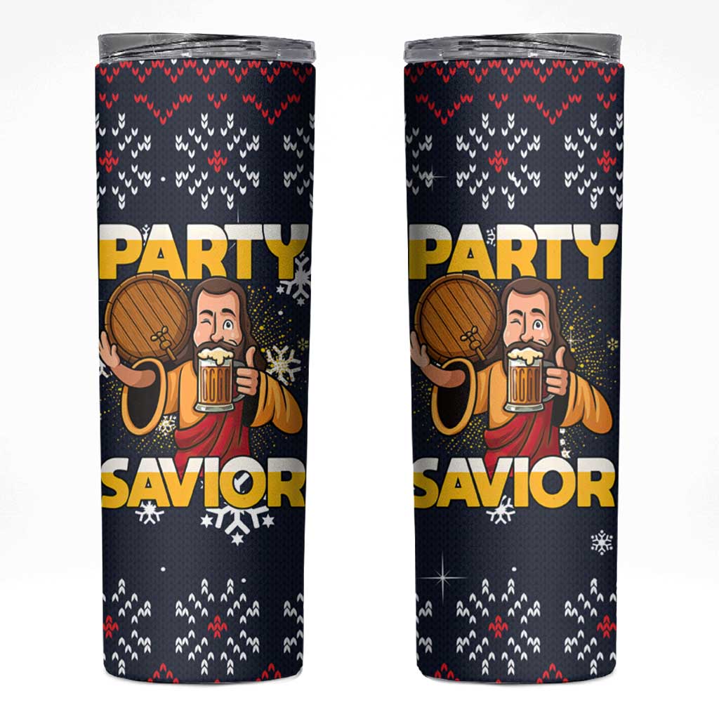 Jesus Party Savior Christmas Skinny Tumbler Funny Xmas Holiday Patterns - Wonder Print Shop