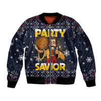 Jesus Party Savior Christmas Sleeve Zip Bomber Jacket Funny Xmas Holiday Patterns - Wonder Print Shop