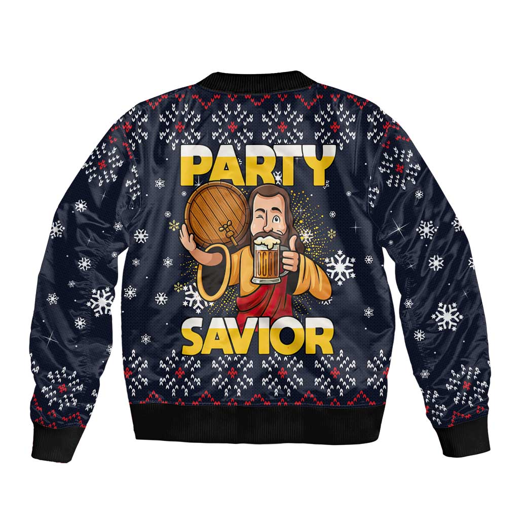 Jesus Party Savior Christmas Sleeve Zip Bomber Jacket Funny Xmas Holiday Patterns - Wonder Print Shop