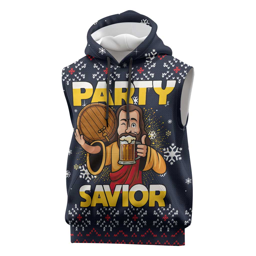 Jesus Party Savior Christmas Sleeveless Hoodie Funny Xmas Holiday Patterns - Wonder Print Shop