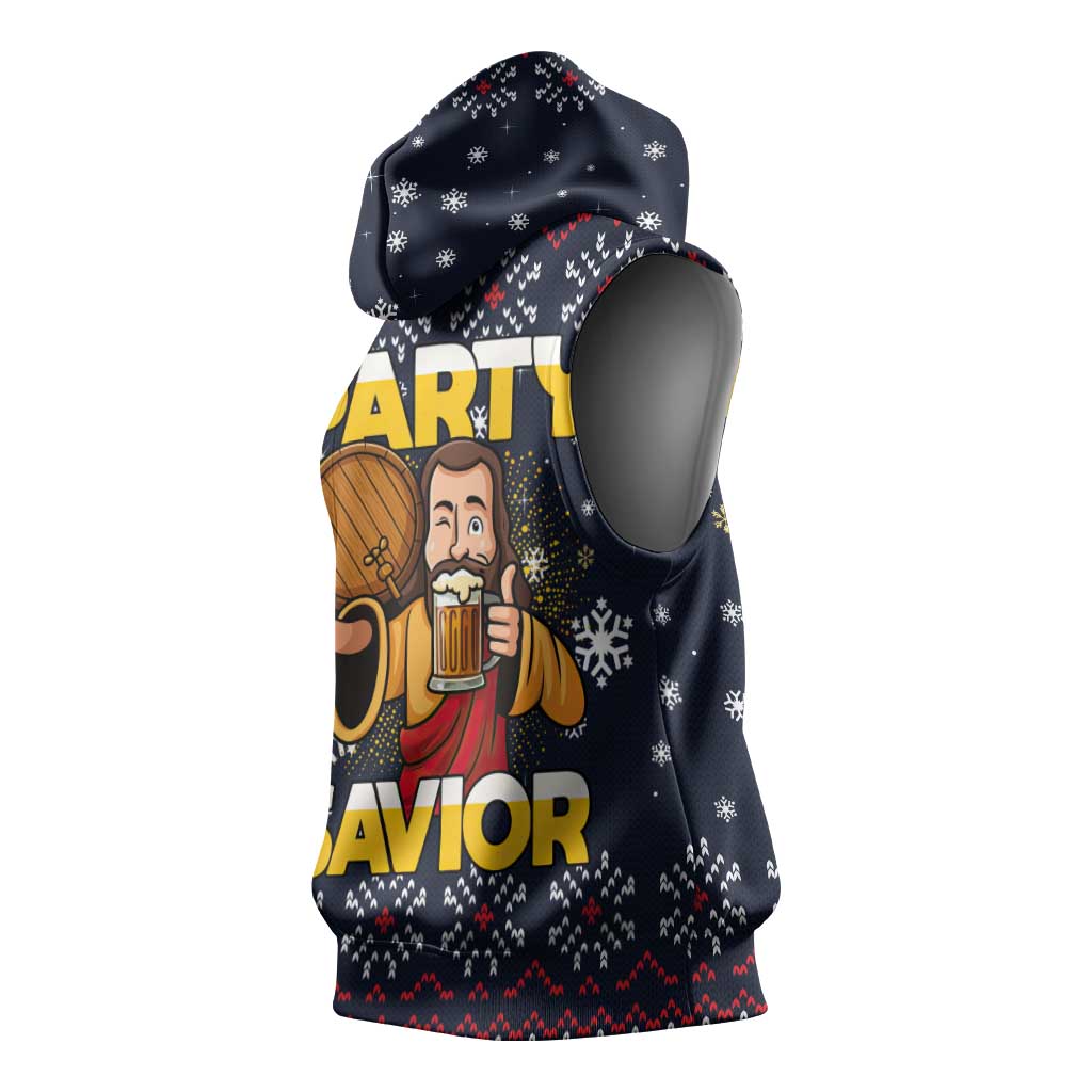 Jesus Party Savior Christmas Sleeveless Hoodie Funny Xmas Holiday Patterns - Wonder Print Shop
