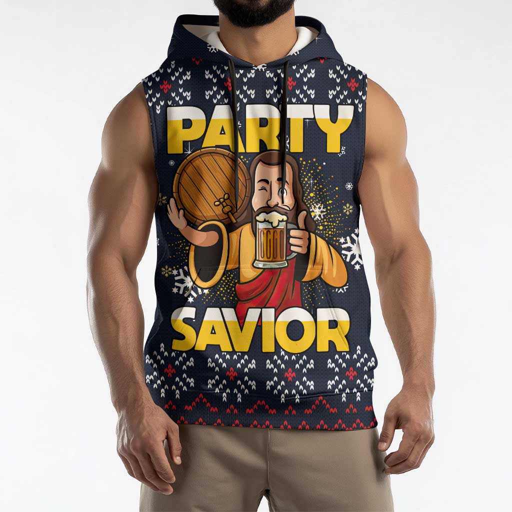 Jesus Party Savior Christmas Sleeveless Hoodie Funny Xmas Holiday Patterns - Wonder Print Shop