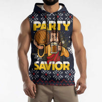 Jesus Party Savior Christmas Sleeveless Hoodie Funny Xmas Holiday Patterns - Wonder Print Shop