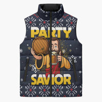 Jesus Party Savior Christmas Sleeveless Puffer Jacket Funny Xmas Holiday Patterns - Wonder Print Shop