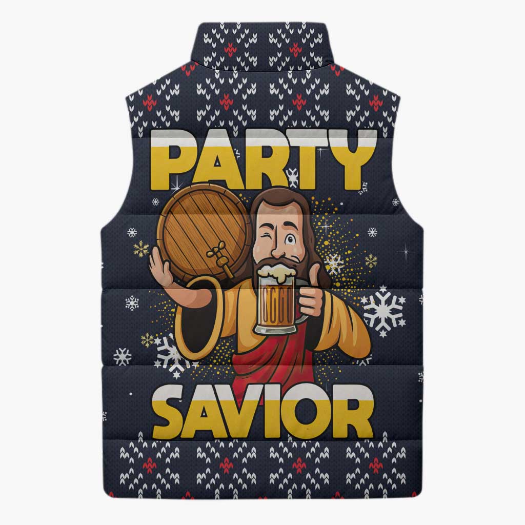 Jesus Party Savior Christmas Sleeveless Puffer Jacket Funny Xmas Holiday Patterns - Wonder Print Shop