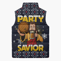 Jesus Party Savior Christmas Sleeveless Puffer Jacket Funny Xmas Holiday Patterns - Wonder Print Shop
