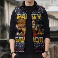 Jesus Party Savior Christmas Sleeveless Puffer Jacket Funny Xmas Holiday Patterns - Wonder Print Shop