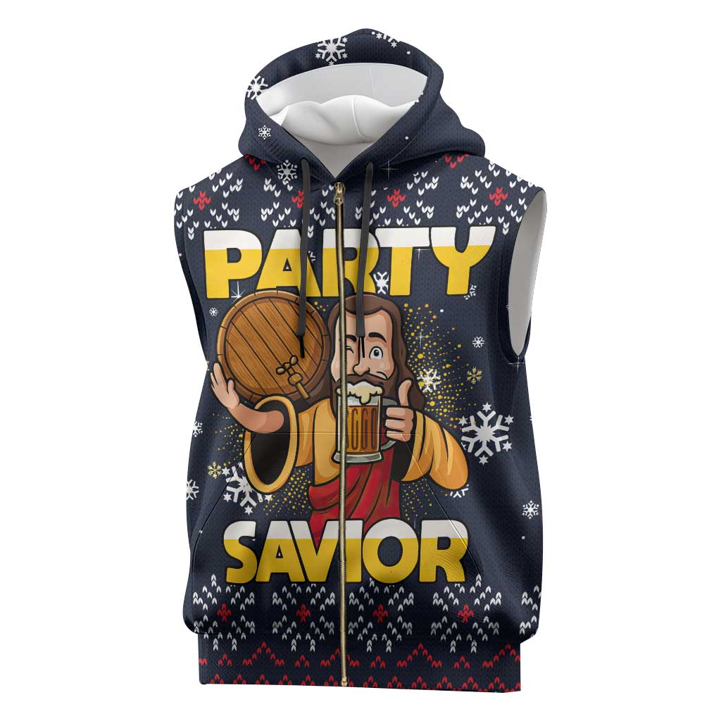 Jesus Party Savior Christmas Sleeveless Zip Hoodie Funny Xmas Holiday Patterns - Wonder Print Shop