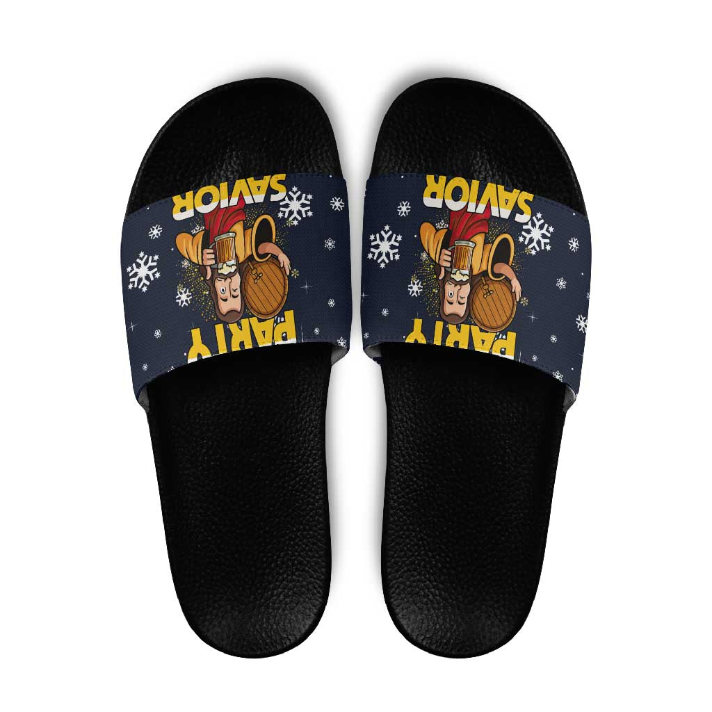 Jesus Party Savior Christmas Slide Sandals Funny Xmas Holiday Patterns - Wonder Print Shop