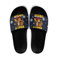 Jesus Party Savior Christmas Slide Sandals Funny Xmas Holiday Patterns - Wonder Print Shop