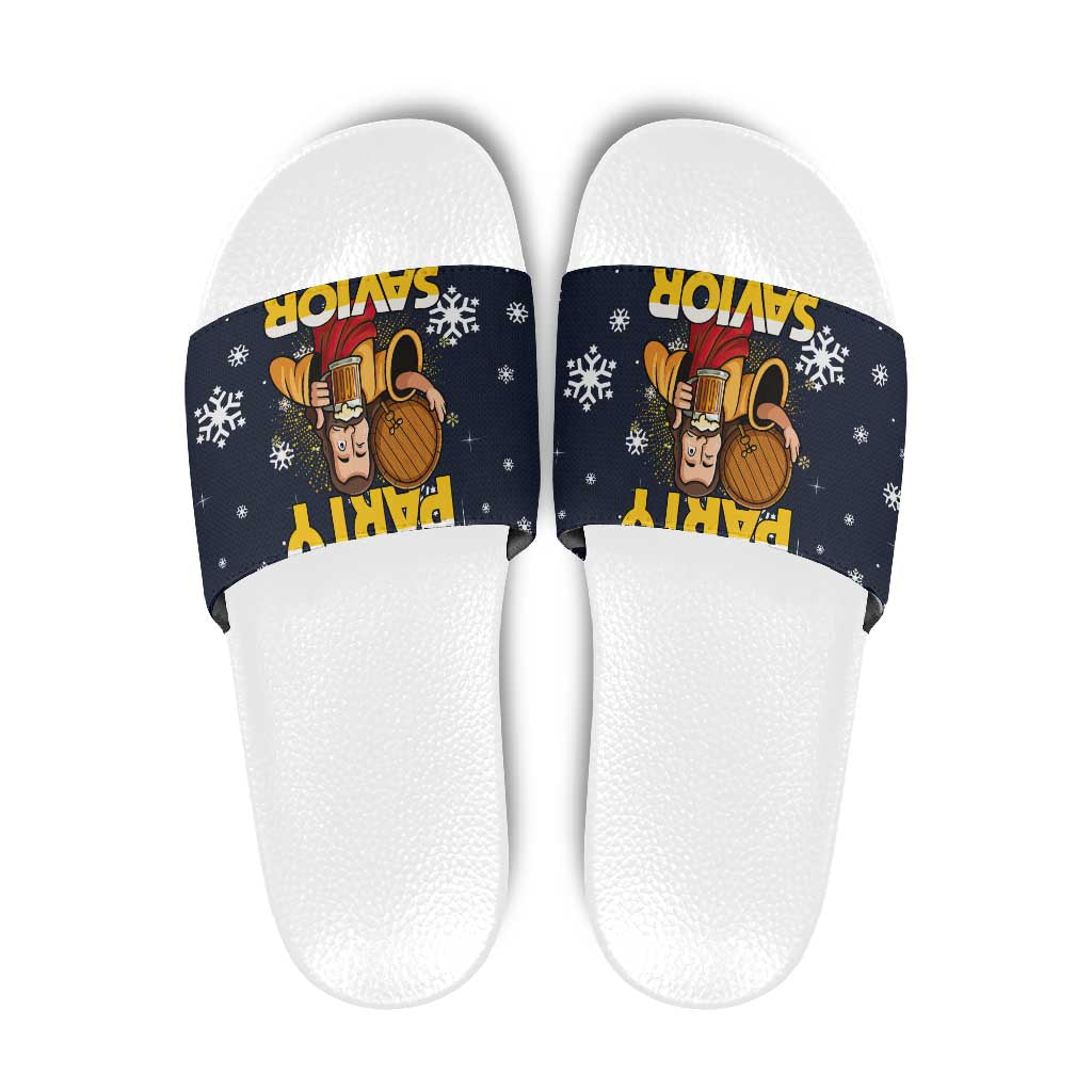 Jesus Party Savior Christmas Slide Sandals Funny Xmas Holiday Patterns - Wonder Print Shop