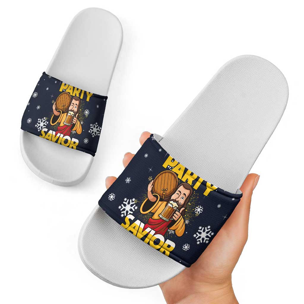 Jesus Party Savior Christmas Slide Sandals Funny Xmas Holiday Patterns - Wonder Print Shop