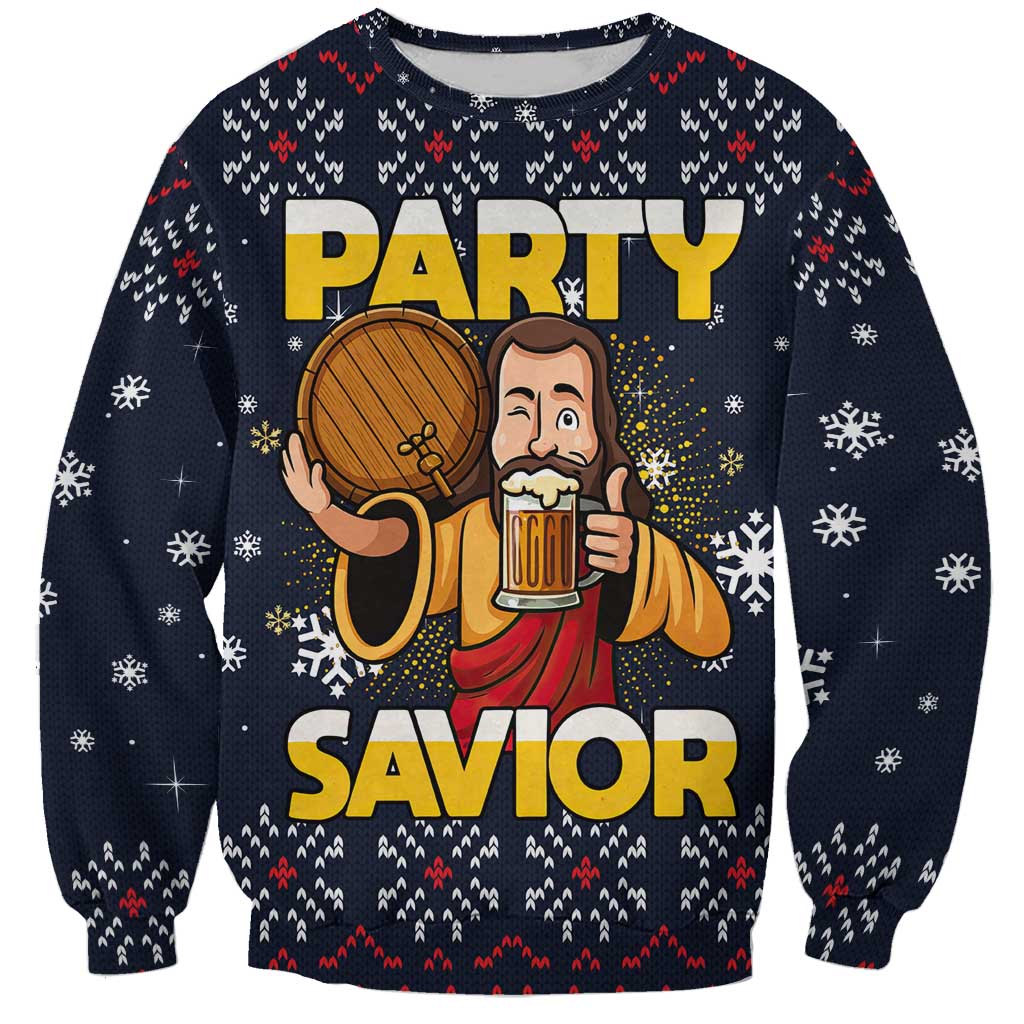 Jesus Party Savior Christmas Sweatshirt Funny Xmas Holiday Patterns - Wonder Print Shop